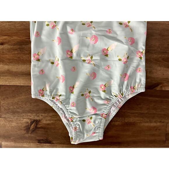 NWT SweetHoney Mary One Piece Swimsuit Santa Cruz Floral Green Pink Ruffle 4T - Picture 4 of 9